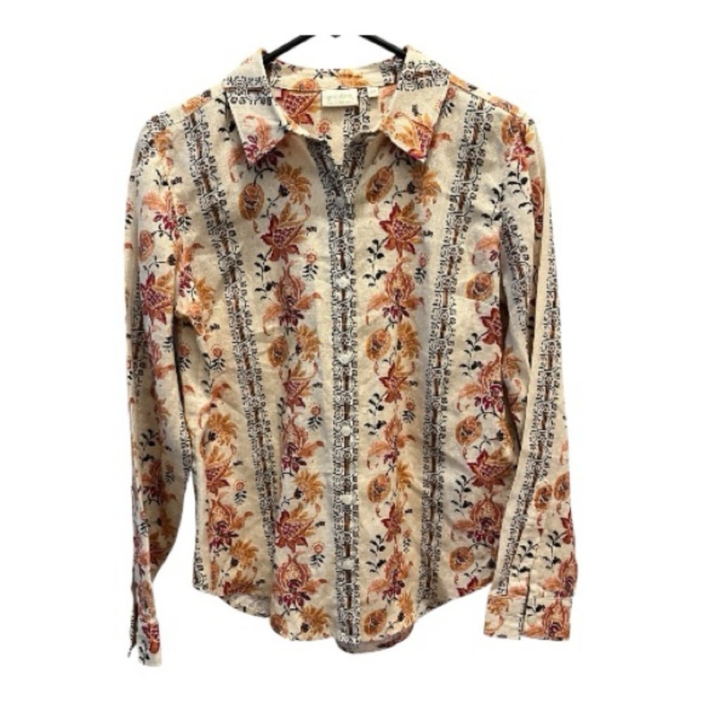 Spartina 449 Floral Button Down Shirt - Cream and Orange XS